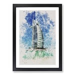 Big Box Art The Burj Al Arab in Dubai Vol.2 Watercolour Framed Wall Art Picture Print Ready to Hang, Black A2 (62 x 45 cm)