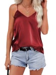 Zeagoo Vest Tops Women UK Silk Satin Tank Tops for Womens V Neck Sleeveless Summer Ladies Vests Crop Cami Camisole Basic Tops Shirt Casual Loose Underwear Blouses Tank Shirt Red XXL