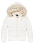 Tommy Hilfiger Girls Essential Down Fur Hood Jacket - Light Cream, Light Cream, Size 7 Years