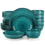 vancasso Bonbon Dinner Set, 24-Pieces Dinner Sets for 6 People, Double-Sided Handpainted Swirls Plates and Bowls Set, Include Dinner Plates, Dessert Plates, Pasta Bowls and Cereal Bowl, Green