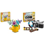 LEGO Creator 3in1 Flowers in Watering Can Toy to Welly Boot to 2 Birds on a Perch & Creator 3in1 Retro Camera Toy to Video Camera to TV Set, Kids' Desk Decoration