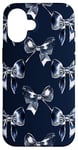 iPhone 16 Colorful Navy Blue Silver White Ribbon Bow Aesthetic Case