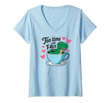 Womens Tea Rex T-Rex Funny Tee For Tea Lovers Drinkers And Dinosaur V-Neck T-Shirt