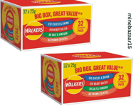 2x Walkers Crisps Variety Pack - Big Box of 32x25g contains 4 Different Flavours