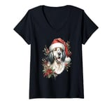 Womens Christmas English Setter Dog Watercolor Artwork V-Neck T-Shirt