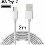 Cable USB-C vers USB 2.0 | Cable de charge en nylon avec connecteur USB Type-C / 2 m | Argent