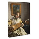 Girl Playing Instrument By Johannes Vermeer Canvas Print for Living Room Bedroom Home Office Décor, Wall Art Picture Ready to Hang, 30 x 20 Inch (76 x 50 cm)