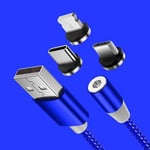 Magnetisk multiladdare 3 i 1 för Iphone, Micro USB och USB Typ C med stöd för dataöverföring. - Svart