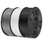 SUNLU PETG Filament 1,75 mm 3KG, Pack de Filament pour Imprimante 3D, Robustesse Améliorée Haute Résistance aux Chocs, Filament d'impression 3D, 1kg par Bobine, 3 Rouleaux, Noir+Blanc+Gris