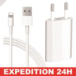 Chargeur Pour Iphone 8, 6, 6s, 7, 7 Plus, 10, Xr, Xs, Se, Ipod Touch 5g, Max Adaptateur Telephone Connecteur Avec 2m Câble Usb Prise