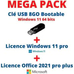 Pack USB Bootable - Microsoft - Windows 11 Pro - 8 Go - Licence Office 2021 Pro Plus - Installation facile