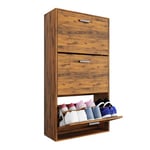 CASABEL Meuble de Rangement a Chaussure 18 Paires - Armoire Etagere Grande Capacité pour Entree, Couloir - L60xP24xH113 cm - Portes et Cadre Bois Vintage