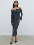 Pretty Lavish Tilda Bardot Bow Midaxi Knit Dress - Charcoal - Grey, Grey, Size S, Women