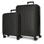 Movom Wood Set de Bagages Noir 55/70 cms Rigide ABS Serrure TSA 119L 4 roues doubles Bagage à main