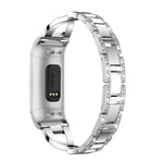 Fitbit Charge 3/4 Smalt länkarmband med glittrande stenar, silver