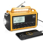 Radio Numérique Dab+/Dab/FM, Radio Solaire Portable avec Manivelle, 5000mAh Batterie Rechargeable, Écran LCD, Port USB, Prise Casque, Lampe de Poche, SOS, Radio Mono/Stéréo pour Camping -Jaune