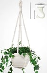 Eco Joy 43 Inches Macrame Plant Hanger Large for 12 inch Pot Extra Long + Hook | No Tassel, Cotton Rope Hanging Plant Holder with Swag Hook, NO Plant Included (White)