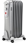 1500W 7 Fin Portable Electric Slim Oil Filled Radiator Heater with Adjustable Temperature Thermostat, 3 Heat Settings & Safety Cut Off - 1.5Kw GREY