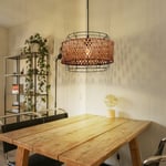 Suspension lampe en bambou suspension table à manger plafonnier style Boho suspension bambou 1 flamme, grillage métallique, 1x E27, DxH 35x120 cm