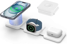 GEEKERA Magnetic Charger Stand, 3 in 1 Wireless Charging Station for iPhone 15/14/13/12/11/Pro/Pro Max/XS/XR/X/8, Fast Charging Stand for Apple Watch 2-Ultra, Docking Station for AirPod Pro/3/2-White