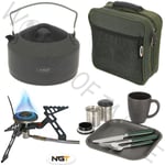 NGT Cutlery Set In Case Gas Stove and Kettle Solo Session Kit Carp Fishing