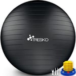 TRESKO® Ballon de Gymnastique | Anti-éclatement | Boule d'assise | Balle de Yoga | Balles d'exercices Fitness | 300 kg | avec Pompe à air | Noir | 85cm