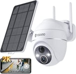 2K Camera Surveillance Wifi Exterieure Sans Fil Batterie - Panneau Solaire, 2.4Ghz Camera Solaire Exterieur, 360° Ptz, Vision