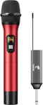 Microphone sans Fil, Système UHF de Micro à Main en Métal avec Récepteur Rechargeable, Sortie 1/4¿ pour Amplificateur, Système de Sonorisation, Machine Karaoké de Chant, 60m (TW620), Rouge