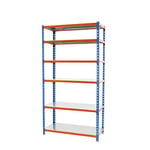 SimonRack Étagère Rangement et 6 Niveaux, 200 kg Capacité de Charge et Point de Flexion, 2500x1100x500 mm, Étagère Charge Lourde, Étagère Garage, Bleu/Orange/Galvanisé - Simonclick