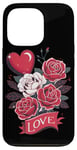 Coque pour iPhone 13 Pro Love Heart And Roses Présentoir floral romantique