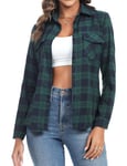 Aottori Chemisier à Carreaux Femme Coton Chemise Flanelle Chic avec Bouton Classique Blouse Bucheron Western Décontractée Retro Ecossaise Casual Vintage Blouse A-Noir Vert XXL