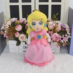 Princess Peach -pehmolelu punaisilla kengillä, vaaleanpunaisella hameella, keltaisilla hiuksilla ja kruunulla - täytetyt nukkekokoelman koristeet (FMY)