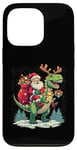 Coque pour iPhone 13 Pro Costume de pyjama Père Noël chevauchant dinosaure T rex cerf lumières de Noël