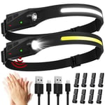 Aaizplz Lampe Frontale Rechargeable, 2 Pièces 350 Lumens 5 Modes Lampe Frontale LED Ultra Puissante Capteur De Mouvement USB IPX4 Étanche Torche Frontale,Pour Le Camping Pêche Le Jogging Pêche Vélo