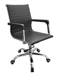 Home Source Ergonomic, Home Office Desk Study Chair, Faux Back and Chrome Base, Adjustable Height, Black Leather