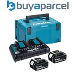 Makita BL1830 18v 2 x 3.0ah Lithium Batteries DC18RD Dual Port Charger + Makpac