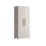 Keter Armoire Haute Groove - Armoire de Rangement en Résine - Étagères Modulables, Pieds Réglables - Cuisine, Garage, Atelier, Buanderie, Placard - Poignées Bois - 80 x 44 x 182cm - Beige