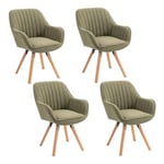 MEUBLE COSY Lot de 4 Chaise Salle à Manger Scandinave Fauteuil Coiffeuse Siège Pivotant avec Accoudoirs pour Chambre Salon Cuisine Bureau, Rembourré en Tissu Pieds en Bois Massif, Vert, 60x58x83cm