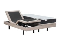 Lit électrique de relaxation déco + matelas ressorts ensachés et mémoire de forme - 2 x 80 x 200 cm - Tissu - Beige - RIZALI de