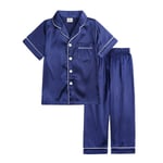 Satin Pyjamas Set i Siden, Kortärmad, Barnkläder för Sovkläder blue 130