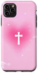 iPhone 11 Pro Max Pink Christian Cross Cute Heart Aura Faith Religious Case