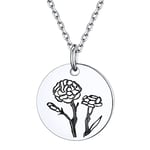 Collier Fleur de Naissance Femme Argent 925 Médaille Fleurs œillet Pendentif Naissance Janvier Chaîne Réglable Bijoux Cadeau Anniversaire pour Maman Fille