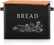 Extra Large Black Bread Bin with Bamboo Lid, Space Saving Kitchen Storage Contai