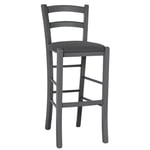 Tabouret Haut en Bois Gris H 73 CM Avec Siège Cuir Artificiel Anthracite