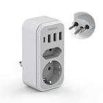 TESSAN Adaptateur Prise Suisse 2500W, 6 en 1 Adaptateur Suisse France avec 1 USB C et 3 USB A, Prise Type J pour Jordan Liechtenstein