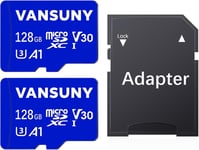 Carte SD 128Go, Lot de 2 Carte Micro SD 128Go avec Adaptateur SD, Micro SD Vitesse de Lecture Allant jusqu'à 100 Mo/s (A1, U1, C10, V10, Carte SD Lot de 2 Cartes + 1 Adaptateur)