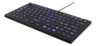 Mini Silicone keyboard, spill proof, blue LED, IP68, black