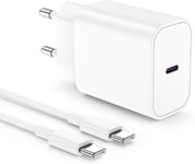 Chargeur USB C 20W Rapide iPhone 16 15, Chargeur iPhone avec 2M USB C Câble pour Apple iPhone16/16 Plus/16 Pro/15 Plus/15 Pro/15 Pro Max/iPad Pro,Type C Adaptateur Secteur Mural Alimentation.[F3222]