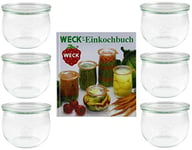 Weck 42578 Lot de 6 bocaux en verre Weck avec livre de conservation, 144 pages ; verre tulipe de 500 ml ; bord rond de 100 mm, pour conserver les stocks