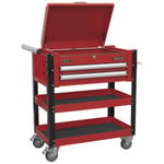 Sealey Heavy-Duty Mobile Tool & Parts Trolley 2 Drawers & Lockable Top Red